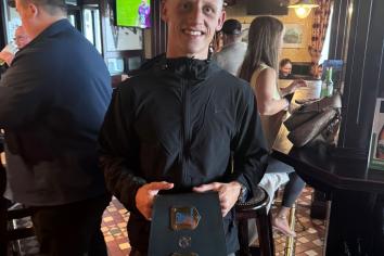 Matty Boreland leads post fight celebrations in the Railway Arms